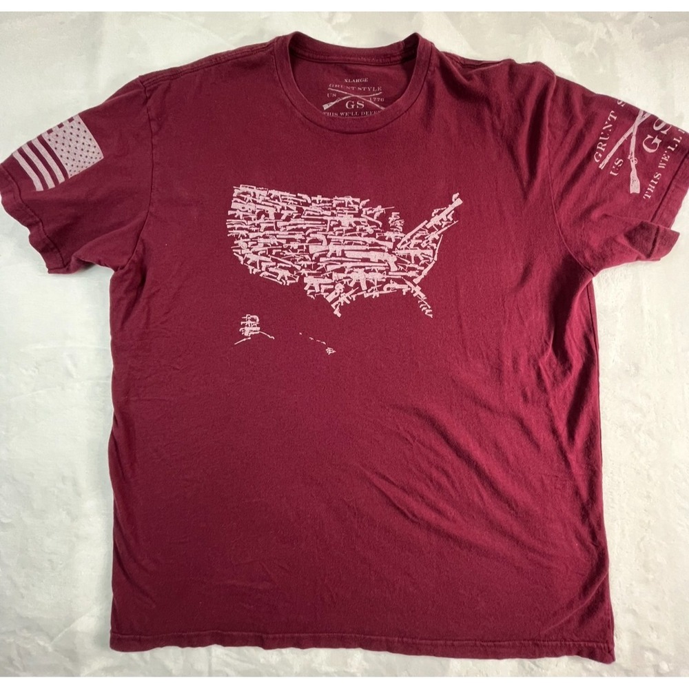 GRUNT STYLE Mens XL‎ Shirt Maroon Red United States Military Guns